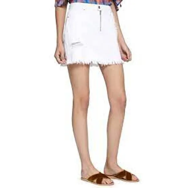 Sanctuary‎ White Denim Frayed Zipper Detail Mini Jean Skirt Womens Size 24 - Image 3