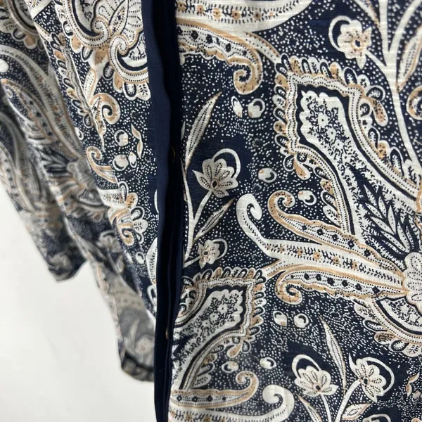 Lucky Brand Printed Woven Mix Top Button Front Navy Size Medium M EUC L1448 - Image 9