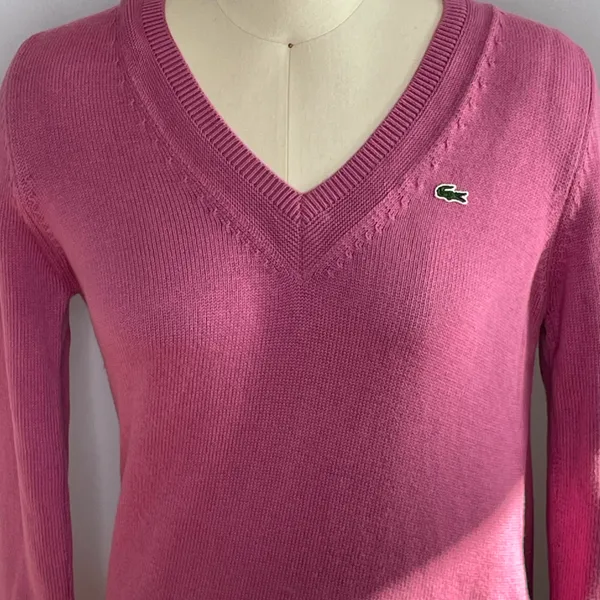 Lacoste Pink V-Neck Knit Sweater, Size 38 (Medium) - Image 2