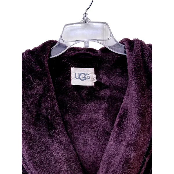 UGG Womens Purple Plush Hooded Robe Soft Fleece Belted Bathrobe Small - Image 10