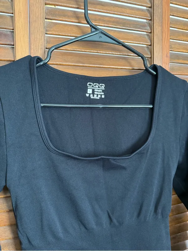 black long-sleeve square-neck bodysuit by OQQ - Image 2