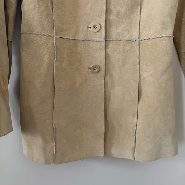 Vintage Y2K Blue Asphalt 100% leather suede jacket tan button front women size L - Image 11