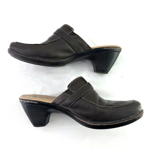Björndal Brown Leather Kendall 136181 Slip On Clog Mule Wedge Shoe 9.5 Durable - Image 4