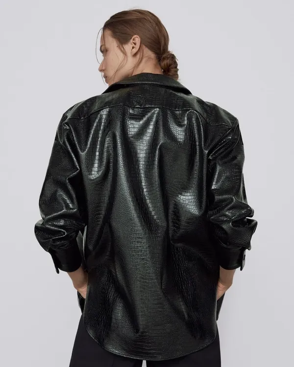 Zara Faux Black Leather Jacket - Image 4