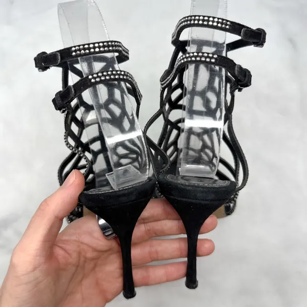 Sergio Rossi Vintage Y2K Studded Spider Web Strappy Sandal Heels Black Widow 36 - Image 9