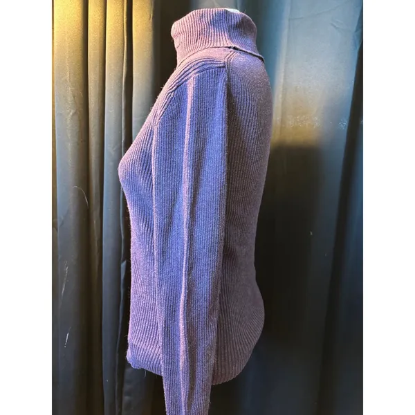 Purple Ribbed Knit Turtleneck Sweater Long Sleeve‎ Form Fitting Pullover Top Size 6 - Image 6