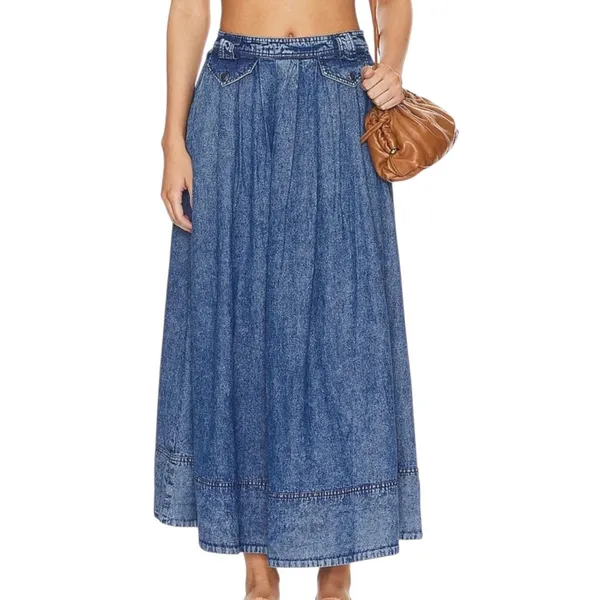 Free People Maddox Denim Jean Maxi Skirt Size Small - Image 6