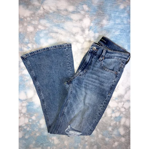 AEROPOSTALE High Rise Flare Jeans Ripped Denim Size 2 S Short - Image 5