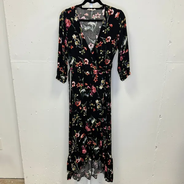 Lovestitch Hi-Low Wrap Maxi Dress High Low Ruffle Floral‎ Black Red Medium - Image 2