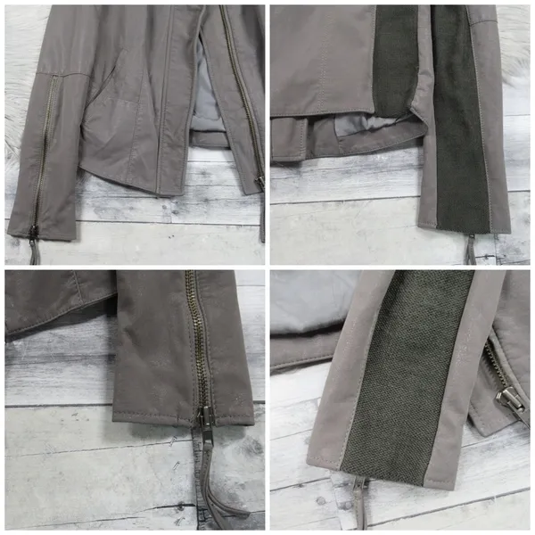 FREE PEOPLE Cool & Clean Faux-Leather Jacket Ribbed Knit Insets Zip Cuffs Size - Image 7
