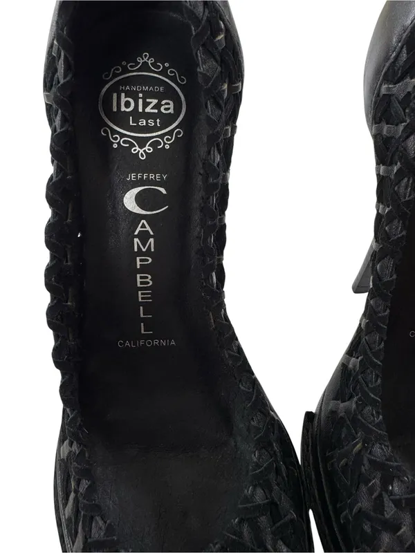 NWT Jeffrey Campbell Black Leather Woven Cutout Platform Stiletto Pumps Size 7 - Image 5