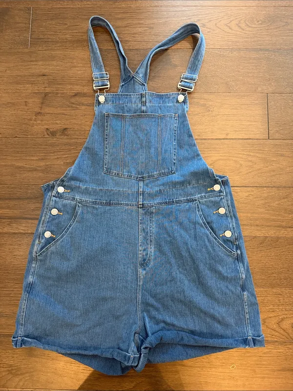 HALARA Flex Rolled Hem Washed Denim Casual Short Overalls Size XL - C45-061 - Image 2