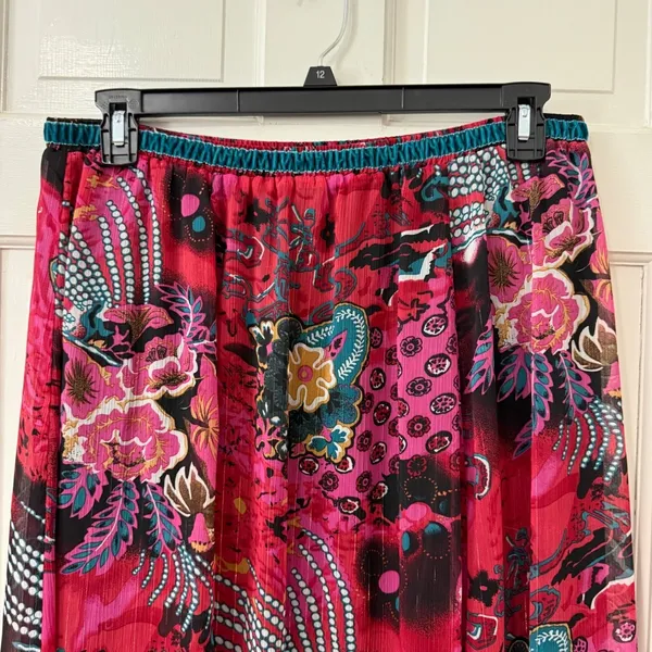 WD.NY‎ Boho Maxi Skirt Sz L Pink Artsy Velvet Waist Shimmer Gypsy Maximalist - Image 3