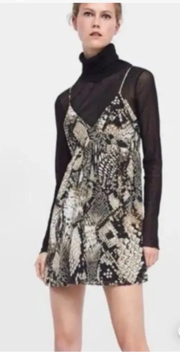🖤 ZARA Woman Snakeskin Print Mini Dress Tie Back Adjustable Straps Sz XS🖤 - Image 12