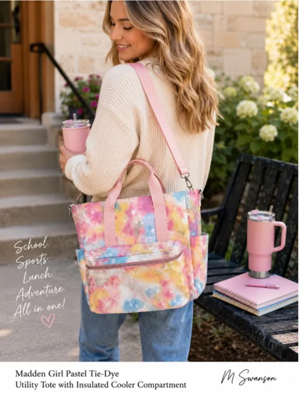 Madden Girl Pastel Tie-Dye Utility Cooler Tote Teacher School Bag - Image 4