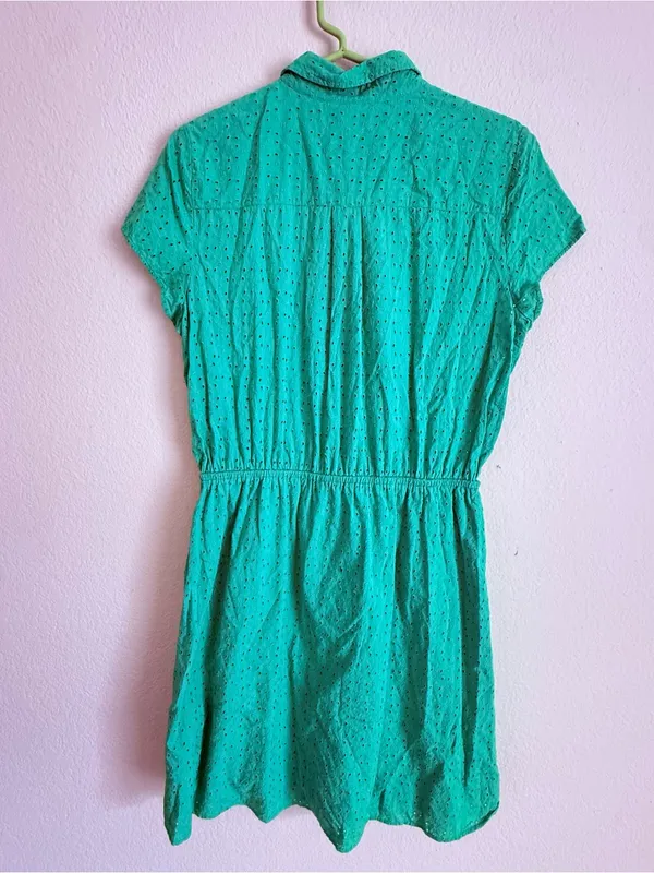 J. Crew Mercantile 100% Cotton Eyelet Collared Tie-Front Dress Size Med - Image 4