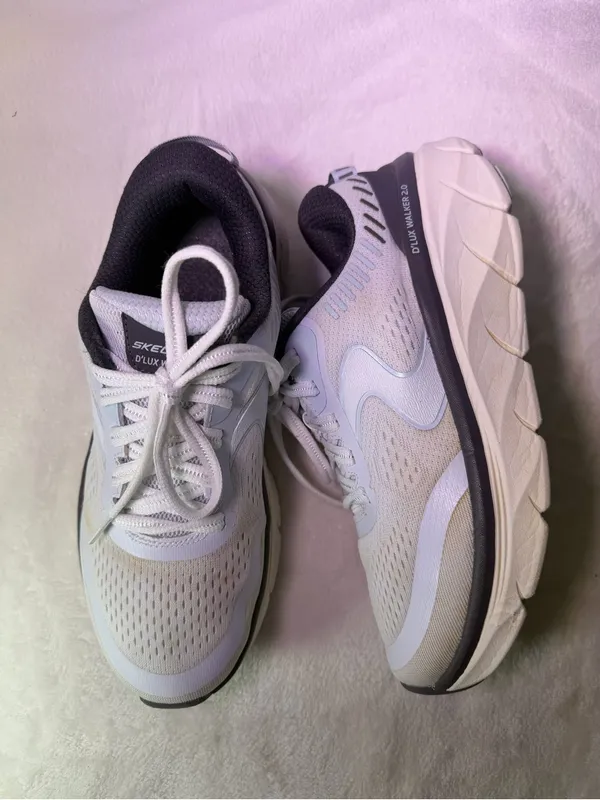 Skechers D'lux Walker 2.0 Women's White with Light Blue and Black Accents - Image 7