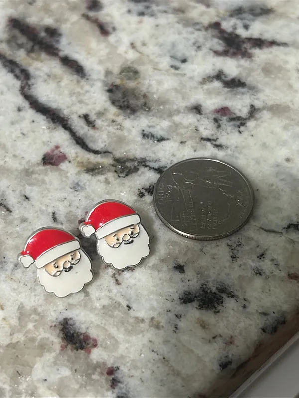Santa Claus Stud Earrings - Red and White Holiday Earrings - Image 2