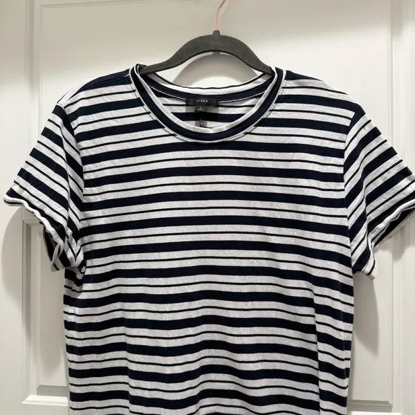 J. Crew Navy Blue and White Short Sleeve T-Shirt Midi Dress Large Nautical - Image 2