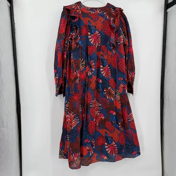 Farm Rio Animal Tapestry Midi Dress S Cotton Floral Puff Sleeve - Image 2