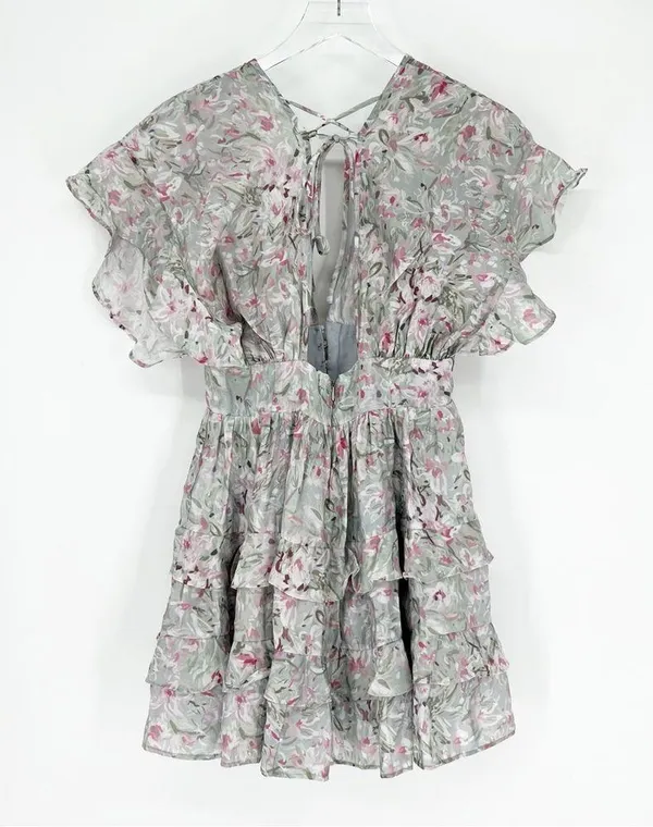 Talulah Floral Tiered Ruffle Open Back Mini Dress S - Image 3