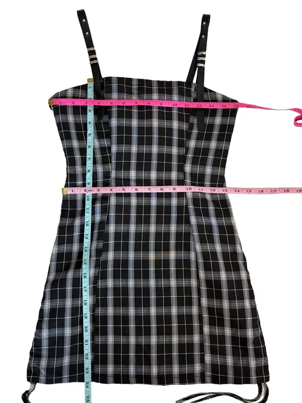 Punk Rave Plaid Corset Mini Dress Lace Up Back Buckle Straps Goth - Image 6
