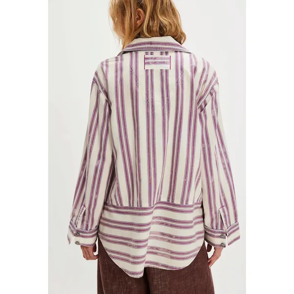 Free People Bohemian Preppy Pullover Shirt Tunic Ivory Stripes Coastal Medium - Image 3