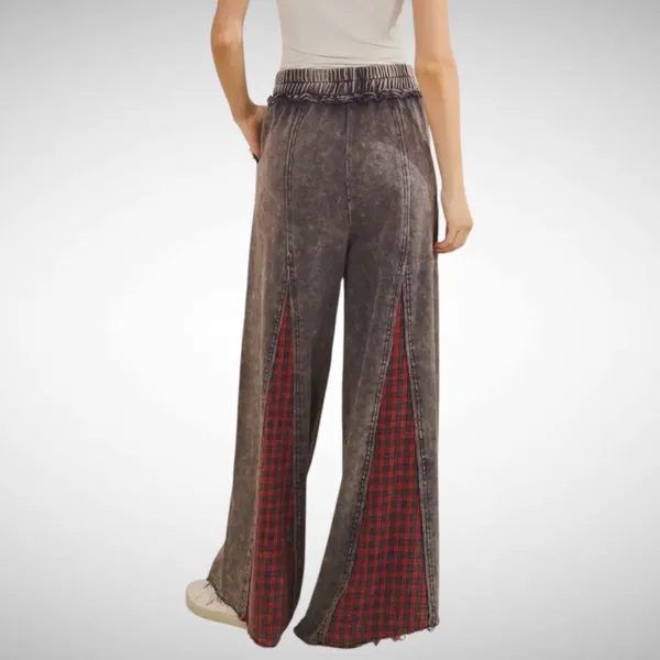 Sage + Fig Grunge Patch Plaid Wide-Leg Pants Navy/Red Size M - Image 3