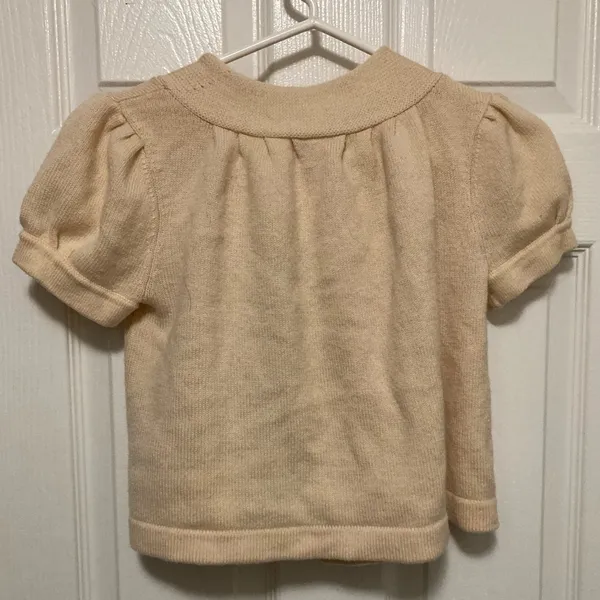 Banana Republic Cream Cropped Bolero Puff Sleeves 100% Merino Wool Sweater - Image 6