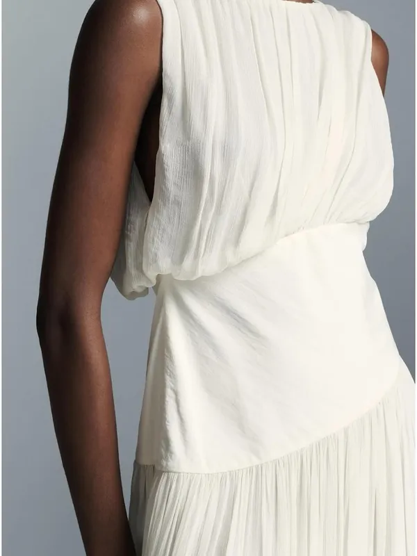 Zara NWT ZW collection ivory off white White asymmetrical bubble hem midi dress - Image 3