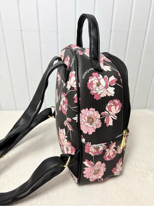 Juicy Couture‎ Black Floral Mini Backpack with Pink Blooms - Image 5