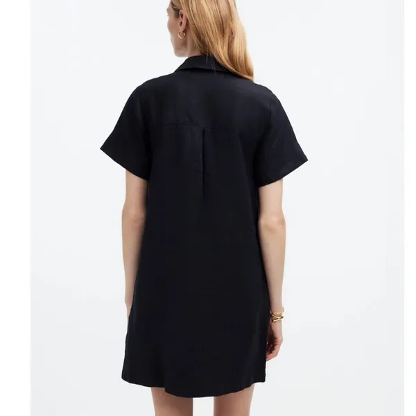 Madewell Dress Black V-Neck Puff Sleeve Mini Shirt dress size medium - Image 2
