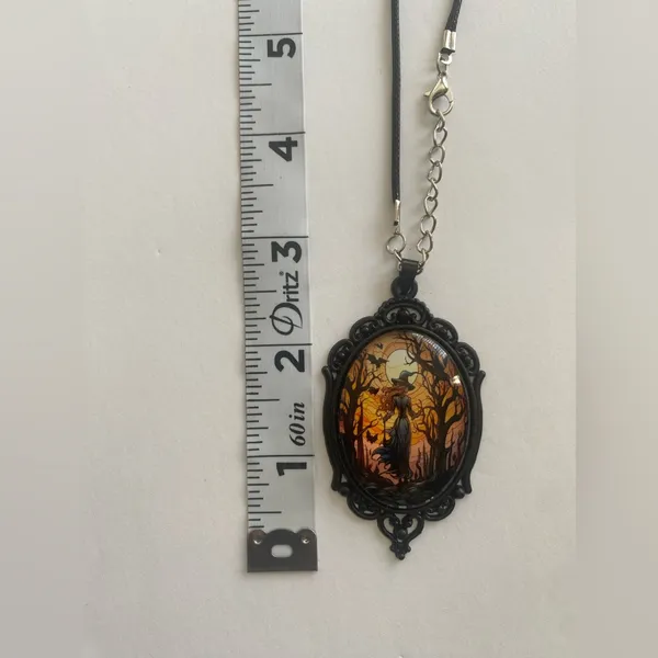 Retro Style Bat Witch Pendant Cameo‎ Black Pendant Necklace Gothic Vintage Style - Image 3