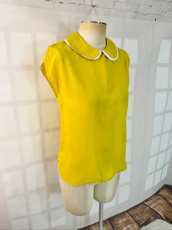 Ted Baker London Yellow Peter Pan Collar Quarter Zip Back Blouse Size 1/Small - Image 2