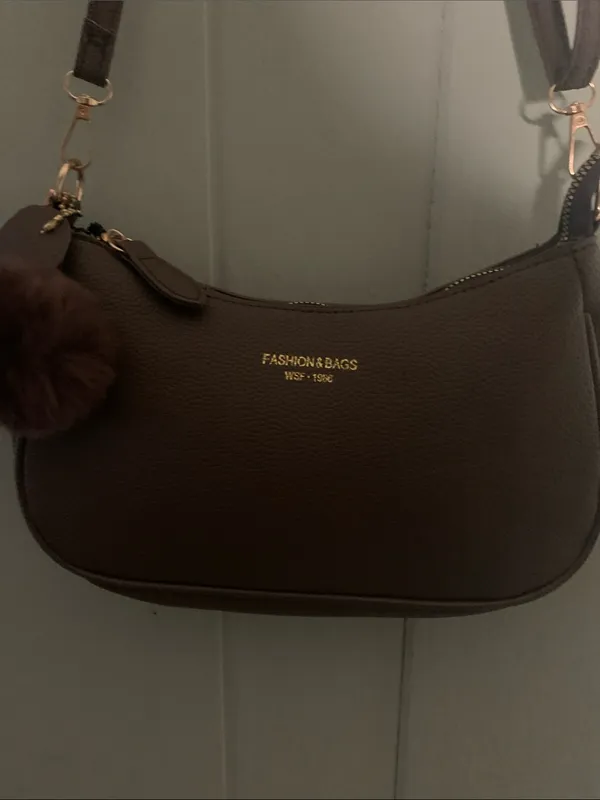 Brown Shoulder Bag with Pom Pom Charm - Image 2