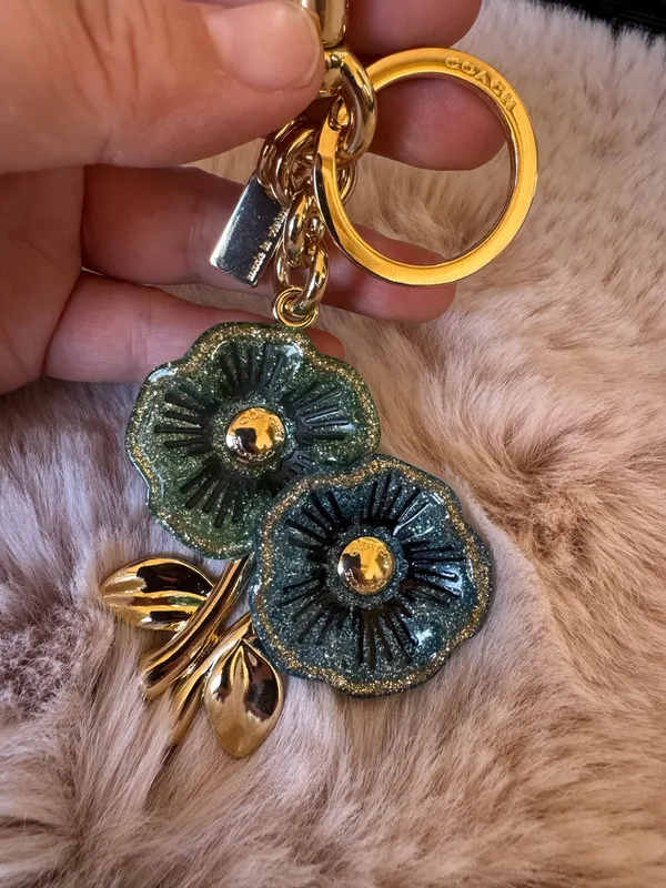 Coach Tea Rose Flower Bag Charm Key Ring - Image 8