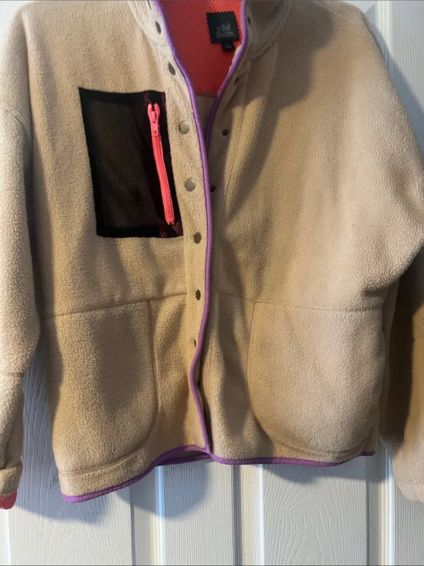 wild fable Beige Fleece Bomber Jacket with Pink Trim - Image 7