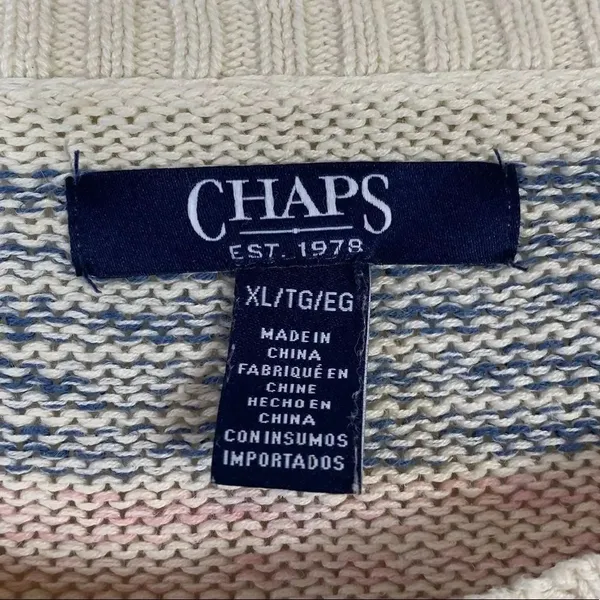 Chaps Pink & Blue Striped Henley Sweater - Image 7