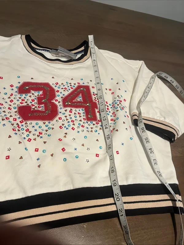 Anthropologie Cream Short-Sleeve Sweatshirt with Red '34' Graphic Sz S/P NWT - Image 3