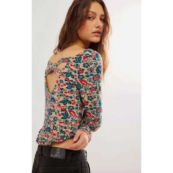 Free People Melanie Long Sleeve Top Floral Cotton Cottagecore Romantic Small NWT - Image 2