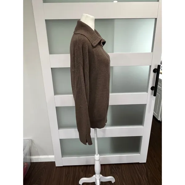 Arach&Cloz Brown boxy fit Quarter Zip Ribbed Pullover Sweater SX-25-07 Size‎ M - Image 2