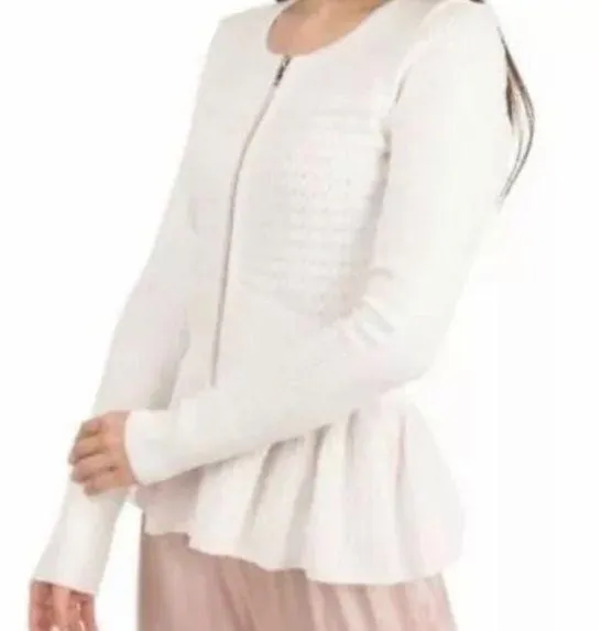 SANDRO stanislav Cardigan white sweater Women long sleeves size Medium Top Zipup - Image 2
