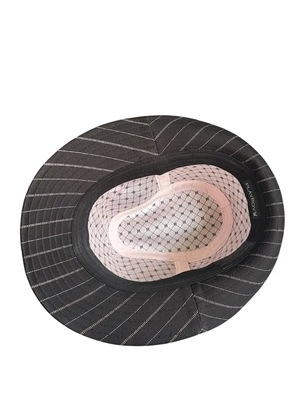 Y2K Playboy Fedora Pink Rhinestone Pinstriped Size L/XL Bling 2000s Grunge Bimbo - Image 9