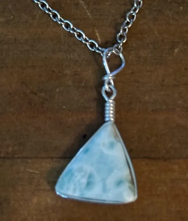 Silver tone Larimar pendant necklace and earrings set - Image 4