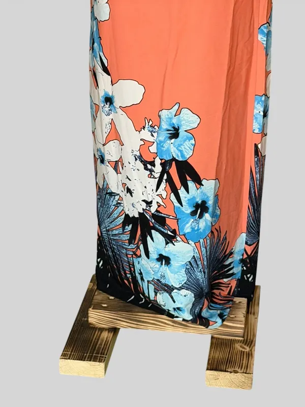 Tyche Coral Strapless Floral Maxi Dress with Blue Accents - Image 8