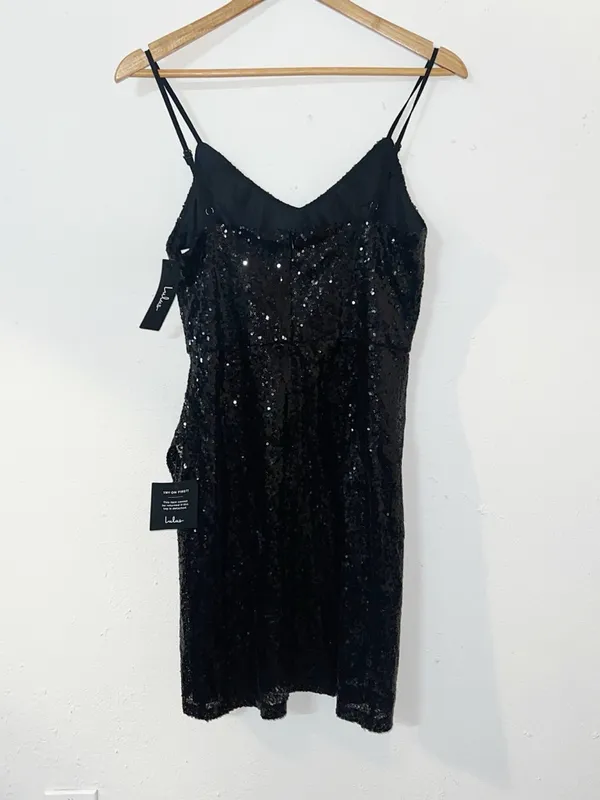 Lulus black sparkly sequin crossover slit mini tank top dress new - Image 11