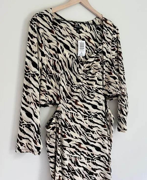 Torrid NWT Maxi Studio Knit Midi Dress Watercolor Zebra Tan Brown Orange Size 2X - Image 7