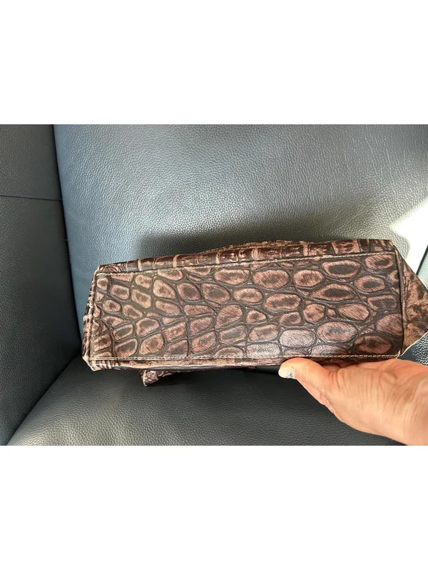 Barbara Genuine Leather Brown Crocodile Pattern Shoulder Bag - Image 5