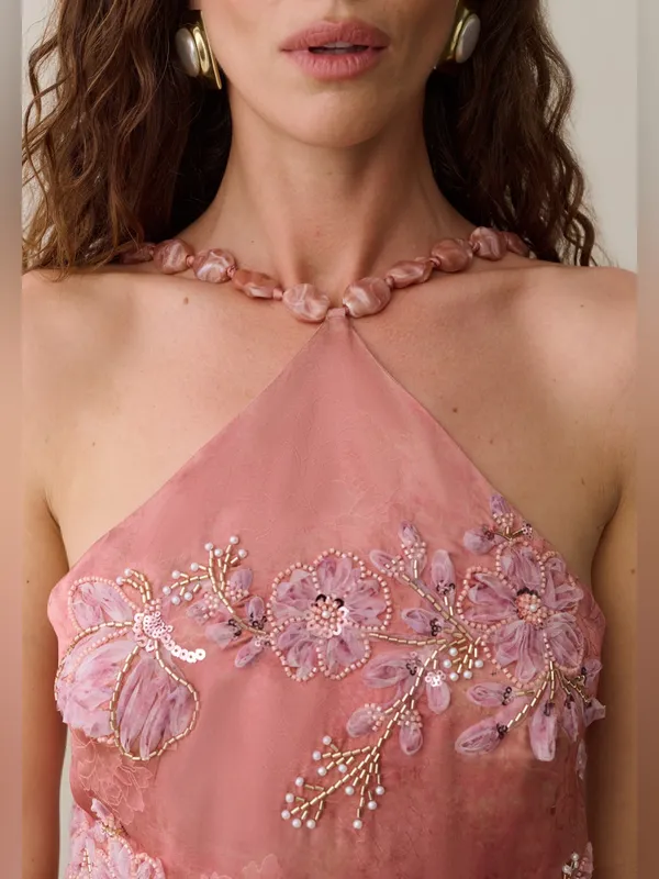 NWT Few Moda Kayda o.p.t pink sequin floral size 10 beaded maxi gown - Image 2