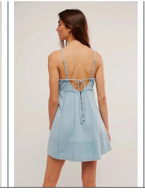 New With Tags Free People Altura Denim Mini Dress Sz M - Image 3